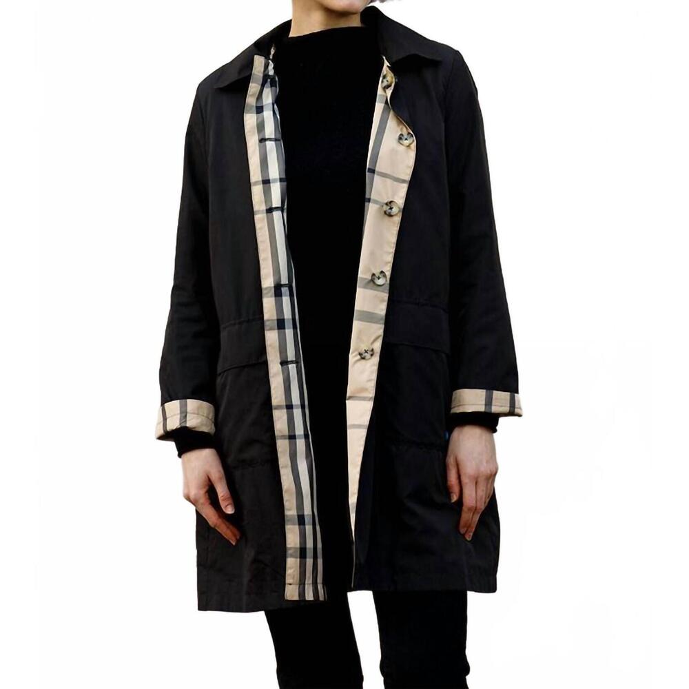 NEW RAINRAPS women's raintrench with detachable hood rain trench coat in black &